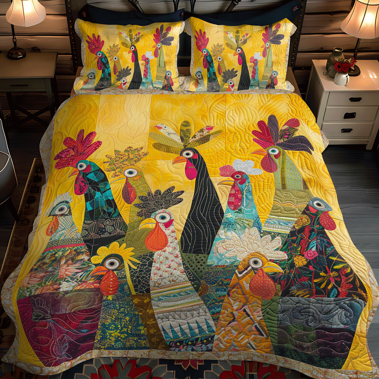 Sunrise Roosters 3-Piece Quilted Bedding Set NCU0TH847