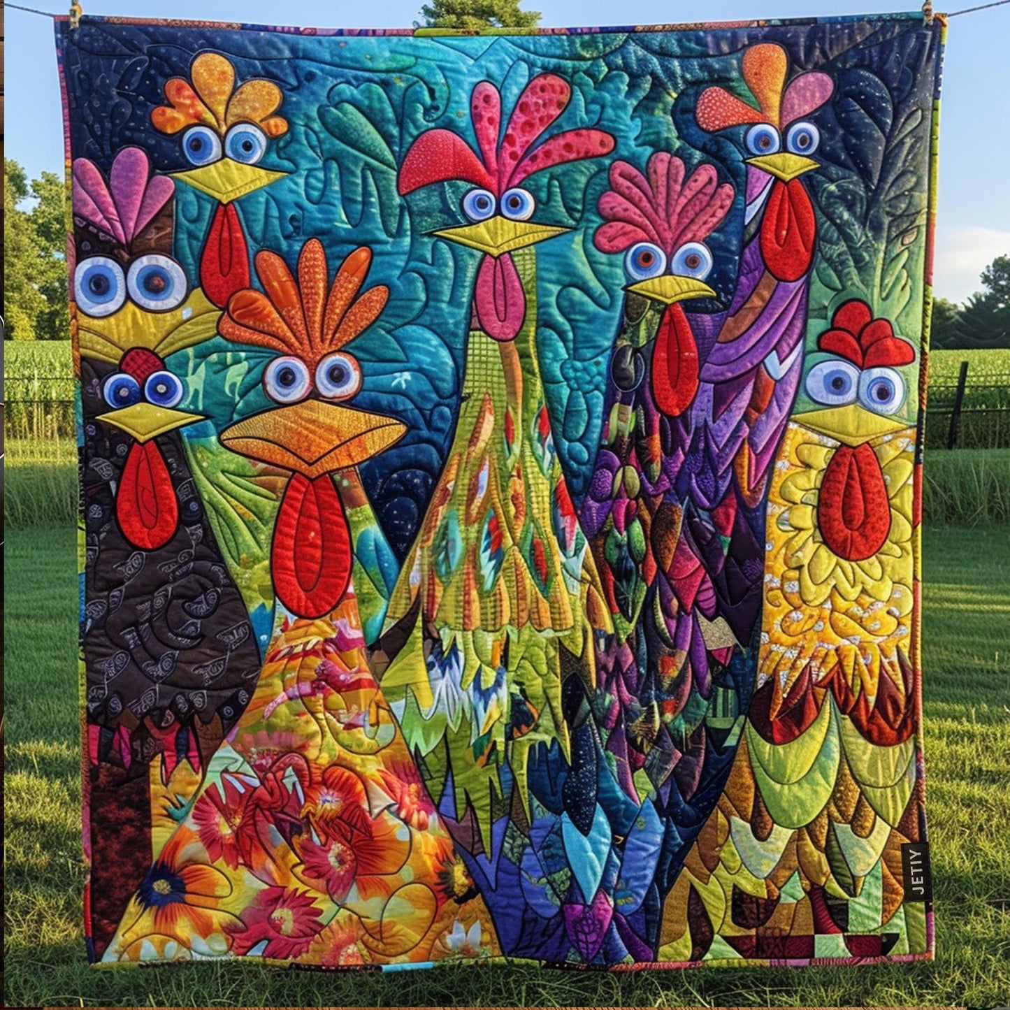 Whimsical Chickens Quilted Blanket NCU0PT040